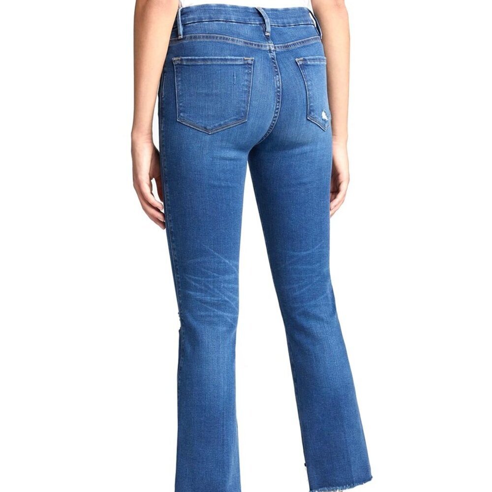 Frame distressed ripped Dark Blue Flared Jeans le crop mini boot 30 - Picture 4 of 14